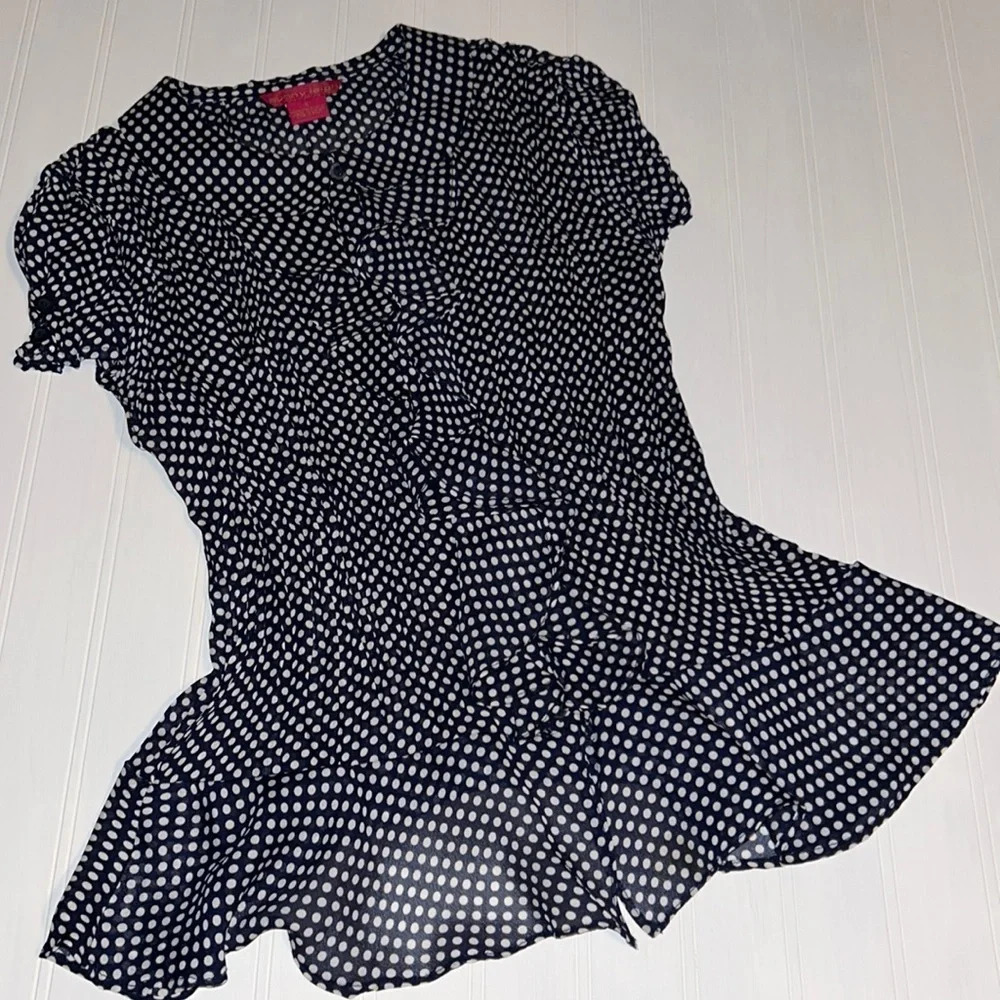 Sunny Leigh Womens Short Sleeve Shirt Size Small PolkaDot Blouse Vintage